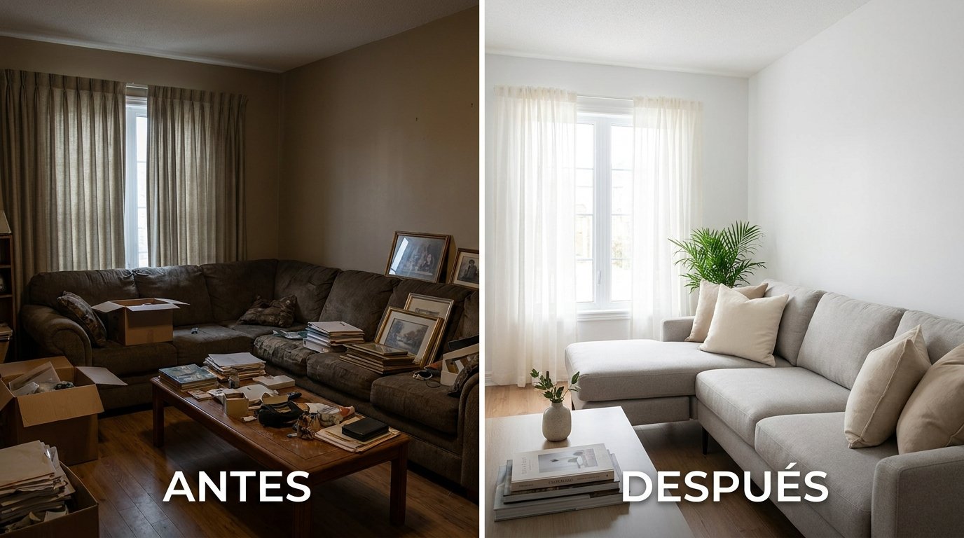 Abans i després d'una sala amb home staging