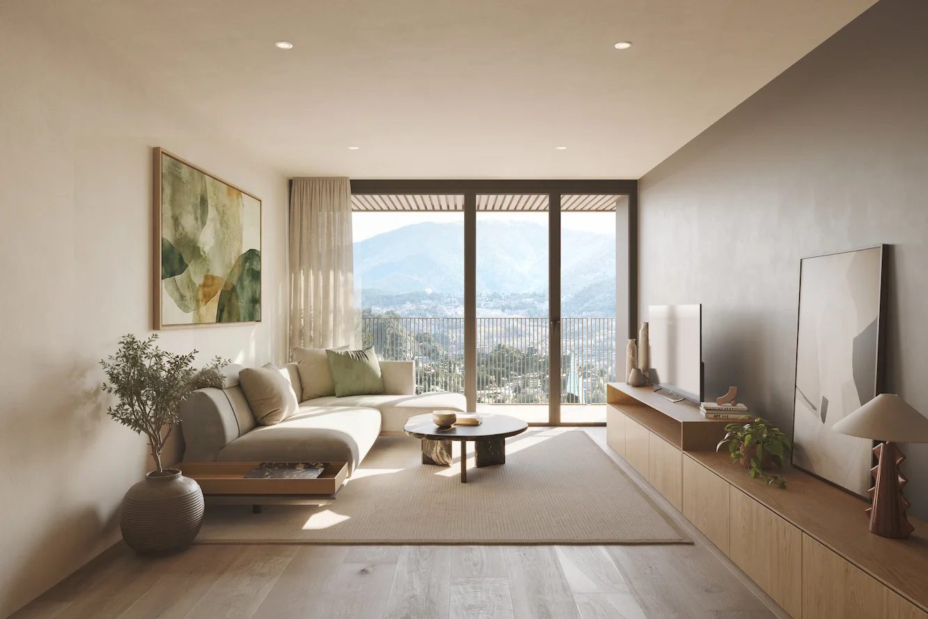 Salón con terraza y vistas al valle